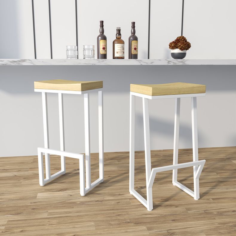 Modern Armless Backless Counter Stool Iron Kitchen Bar Stool with Wooden Seat