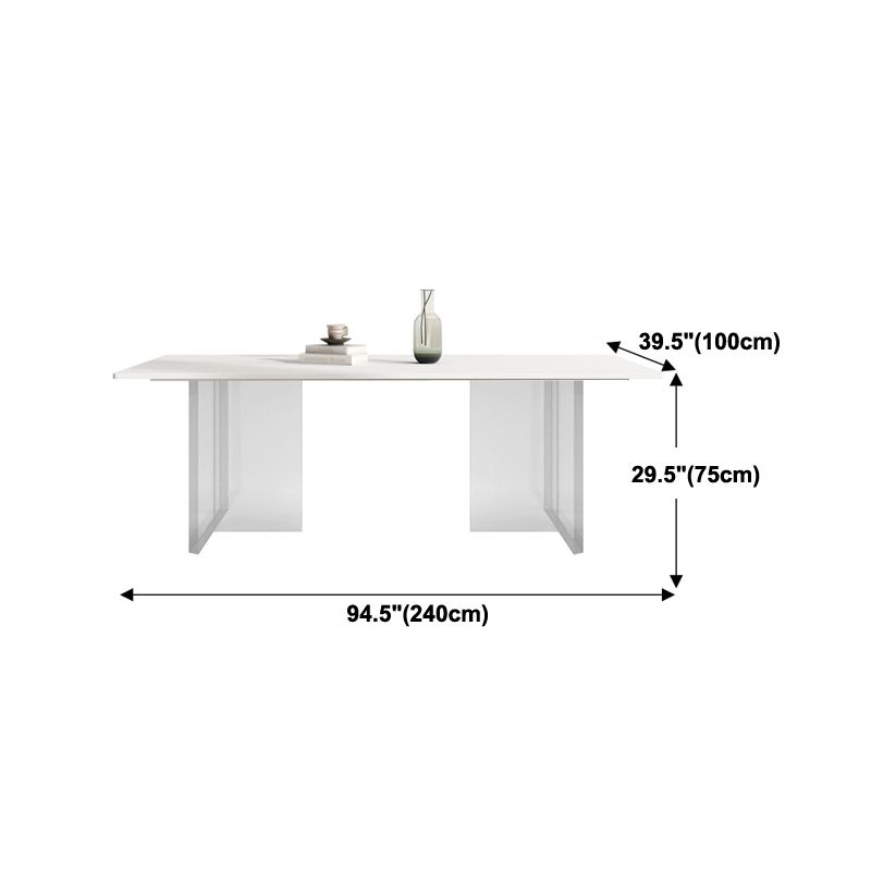 Modern Rectangle Dining Table White Sintered Stone Top Acrylic Base Table