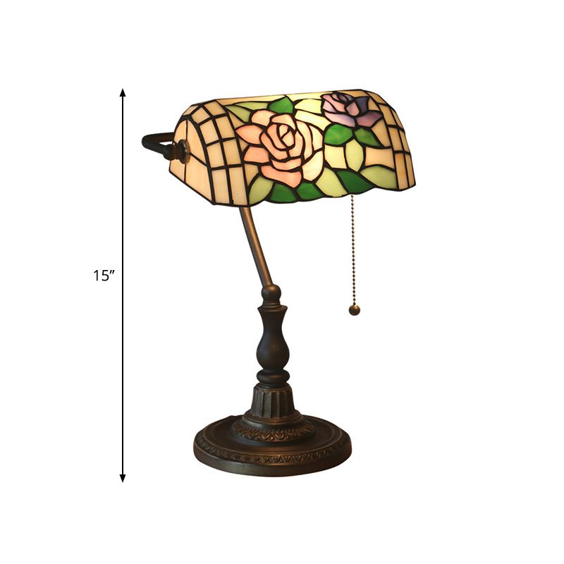 1 Light Bedside Table Lamp Tiffany Style Bronze Nightstand Light with Dragonfly Stained Glass Shade