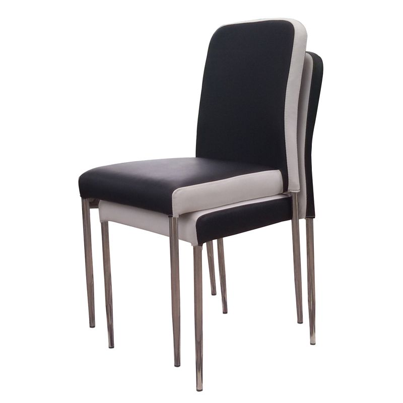 Chaise d'appoint contemporaine en cuir à dossier solide, chaises de salle à manger empilables noires et blanches