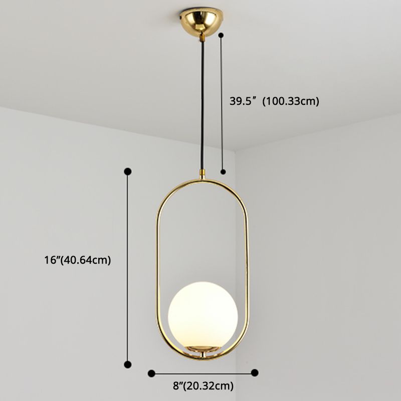 Mitte des Jahrhunderts Design Globe Hanging Lampe Weißglas Schatten Anhänger Licht mit Metallring