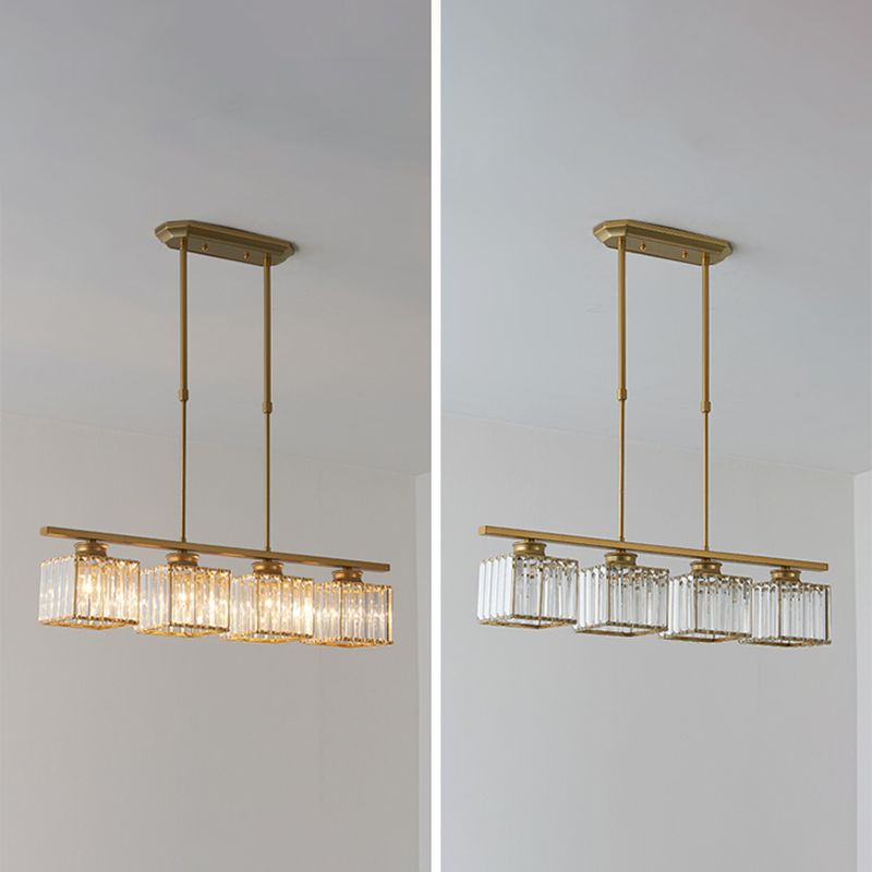 Contemporary Island Light Fixture Crystal Square Shade Hanging Light for Dining Table