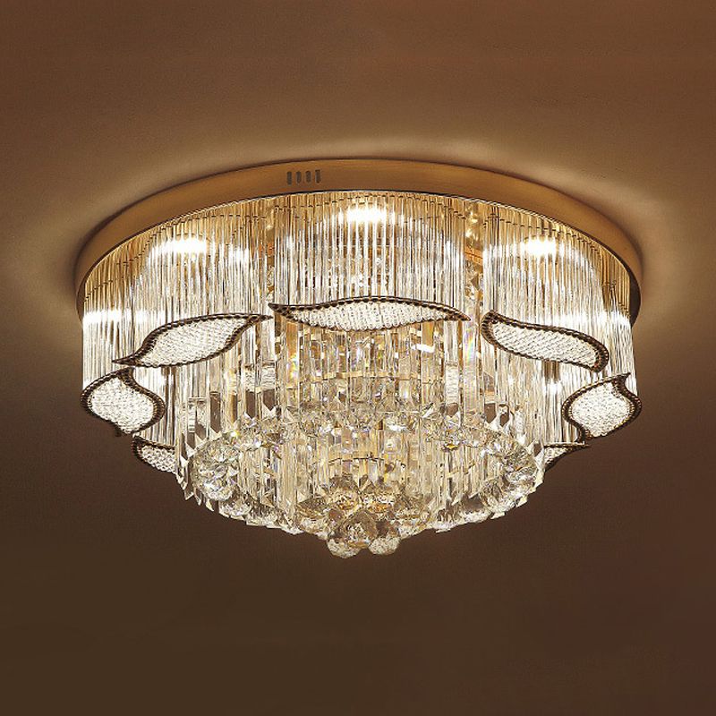 Gold Leaf-Edge Layer Flushmount Modern Crystal Lobby LED Flush Mounted Ceiling Light