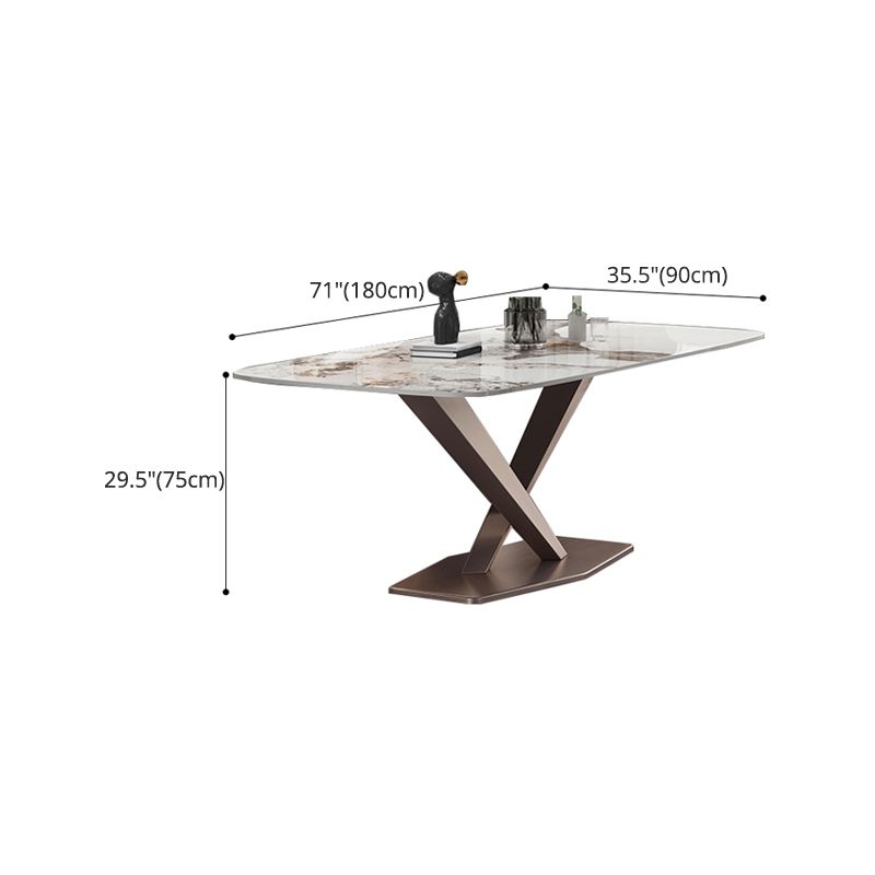 Luxury Sintered Stone Dining Table Rectangle Table with Gold Metal Pedestal Base