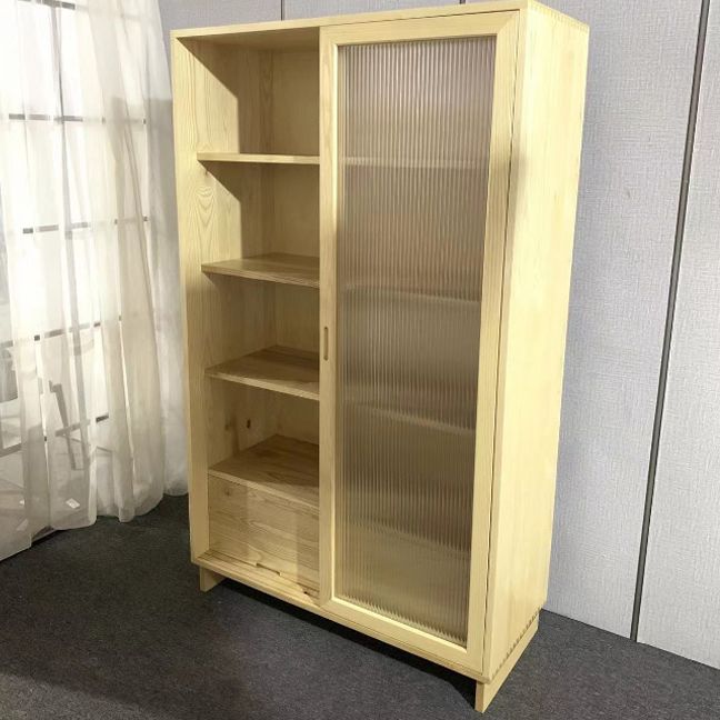 72" Tall Natural Glass Paned Accent Cabinet 2 Drawers Solid Wood Chest