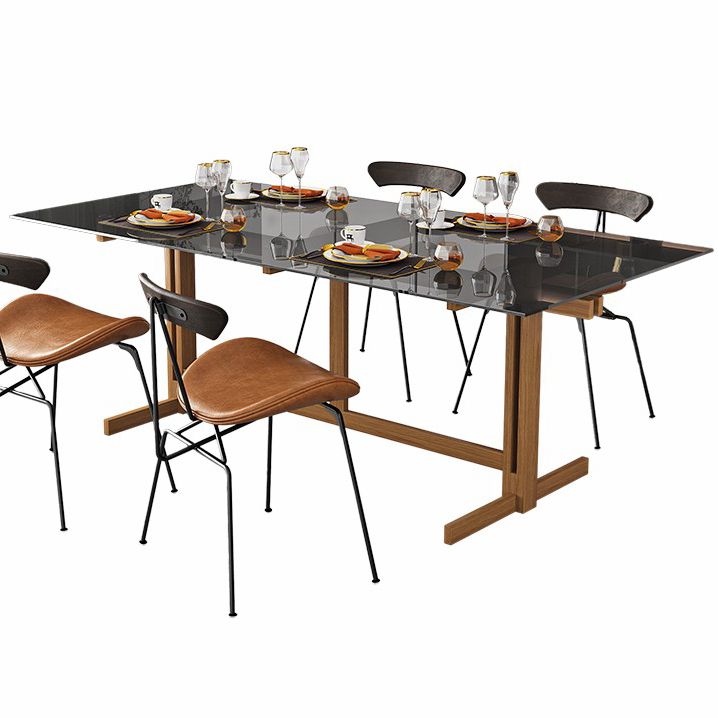Mesa de caballete de madera sólida mesa de comedor de vidrio templado para la casa para la casa de la cocina