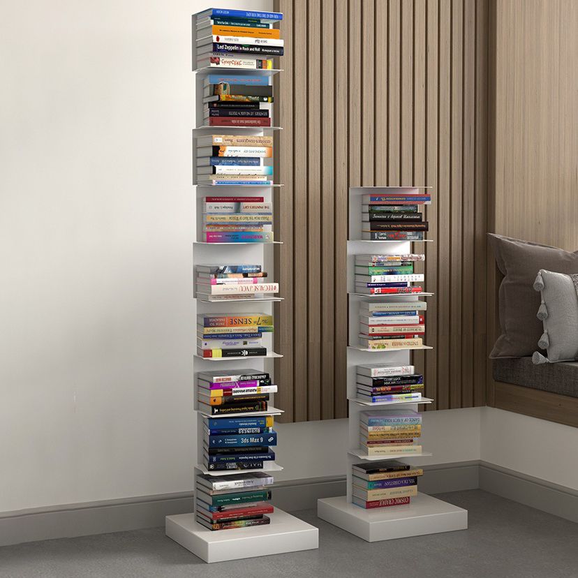 Modern Metal Bookshelf Geometric Vertical Closed Back Bookcase in Burnish
