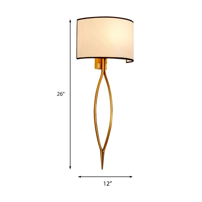 2-Light Wall Mount Lamp Simple Living Room Sconce Light Fixture with Half-Cylinder Fabric Shade in Gold