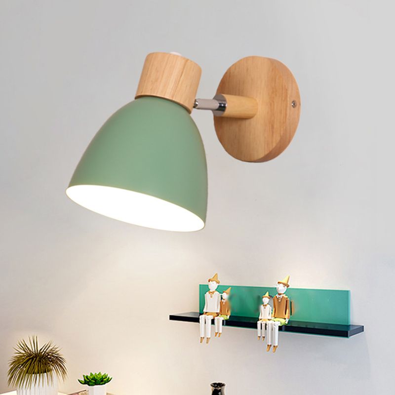 1 lampada da parete del corridoio leggera lampada a parete in legno macaron con tonalità in alluminio cupola