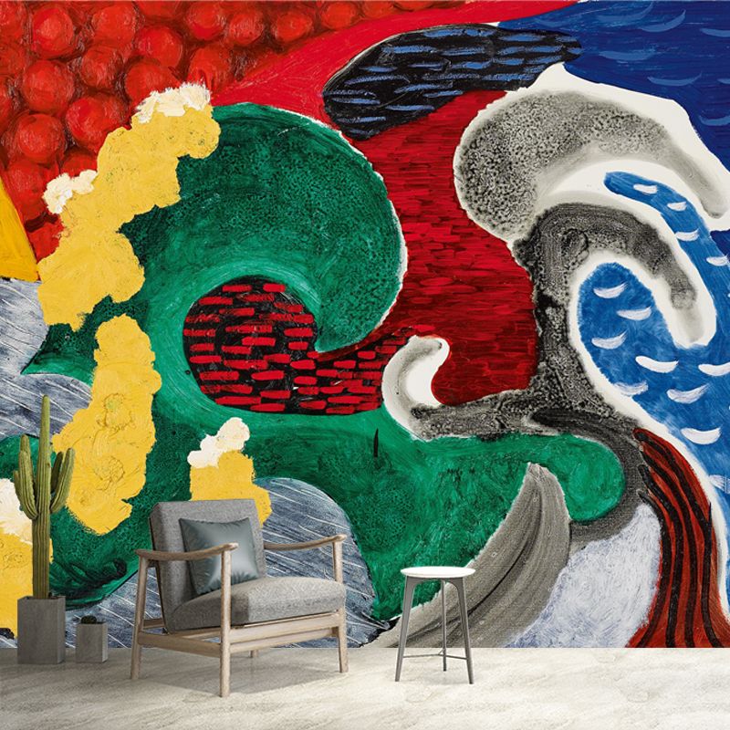 Art Deco the Wave Mural Non-Woven Waterproof Red-Yellow-Blue-Green Wall Covering for Home