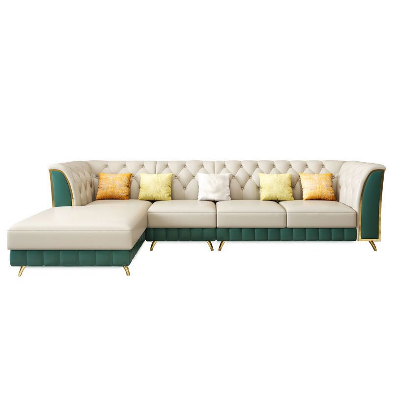 Leather Tuxedo Arm Sectional Sofa 33.46"High Tufted Split-Back Sofa