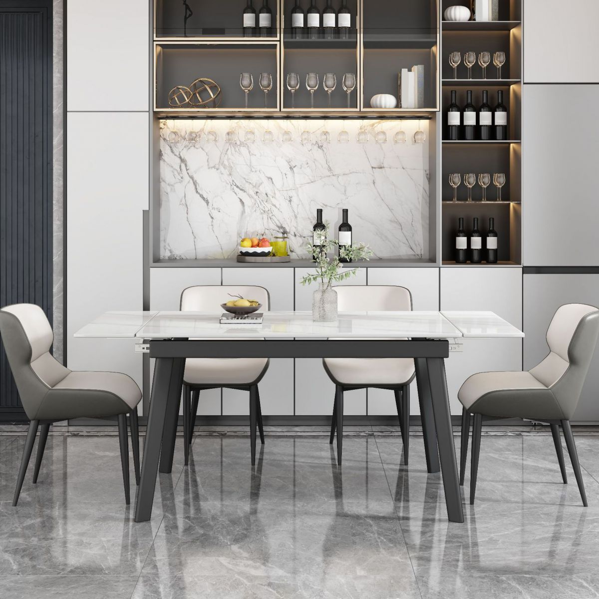 Contemporary 1/4/5/7 Pieces Dining Chairs Set Stone Rectangle Furniture in White