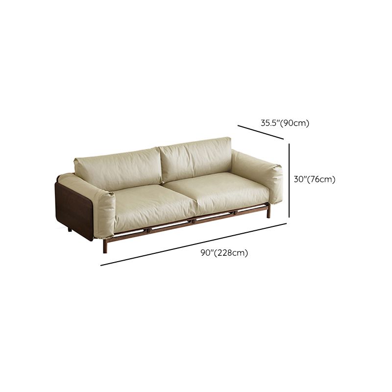 Scandinavian Solid Wood Leather Square Arm Sofa for Living Room