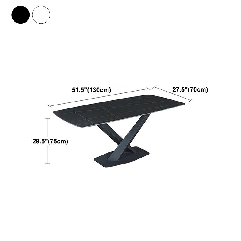 Stone Top Dining Table Modern Rectangle Table with Metal Base in Black