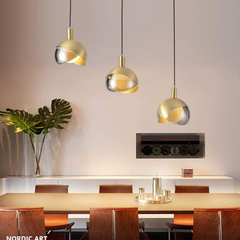 Globe Hanging Ceiling Light Minimalist Metal Bedroom Down Lighting Pendant in Gold