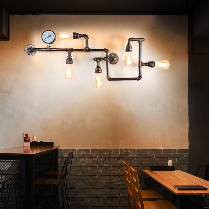 Industrial Wall Sconce Metal Pipe Shape Wall Light for Living Room in Rust