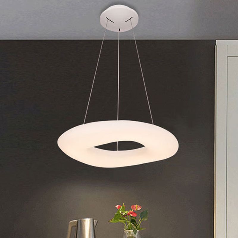 White Loop Hanging Light Fixture Minimalist LED Acrylic Suspension Lamp for Dining Room