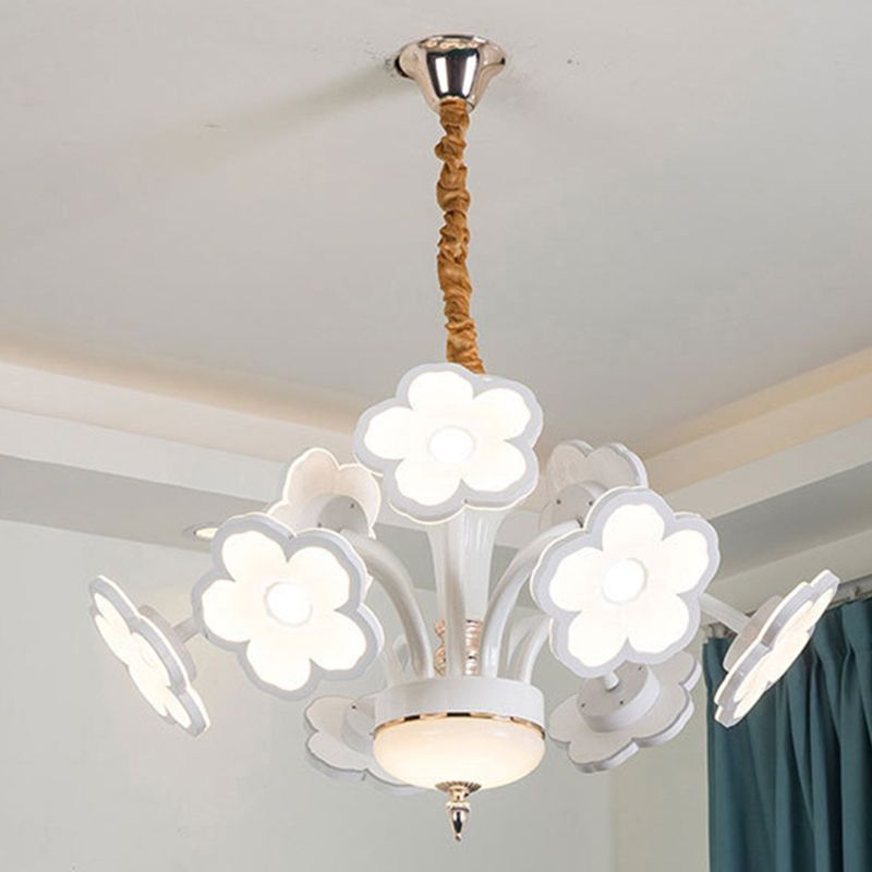 6/8/9/12 Flores LED Luz de lámpara de lámpara blanca Lámpara de colgar de sombra acrílica moderna en blanco