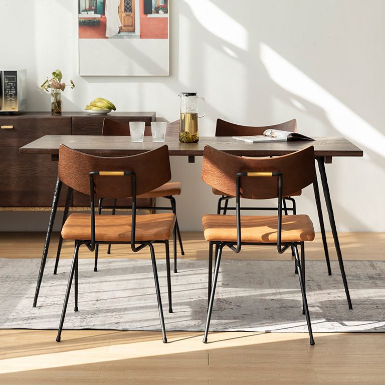 Industrial Style Wood Top Dining Set with 4 Black Metallic Legs for Dining Furniture