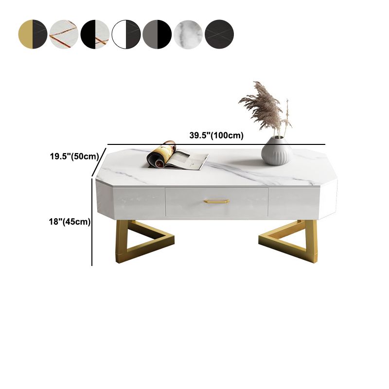 17.7" Tall Modern Metal Sled Base Slate Rectangular Top Coffee Table with Drawers