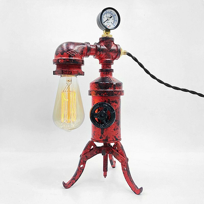 Lampada da tavolo a tubatura in rosso ruggine a vapore retro metallico in metallo camera da letto