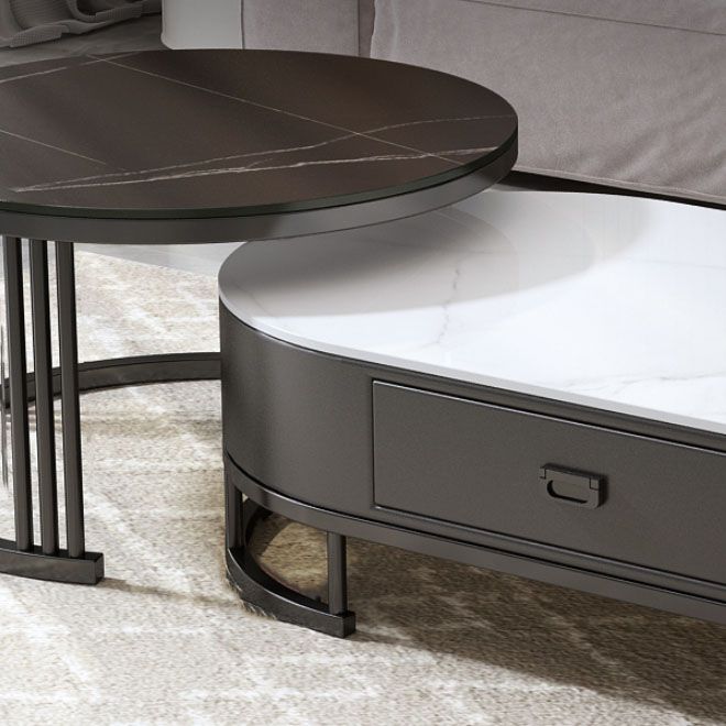Glam Coffee Table Oval Nesting Nesting Coffee Table with Drawer Slate Cocktail Table