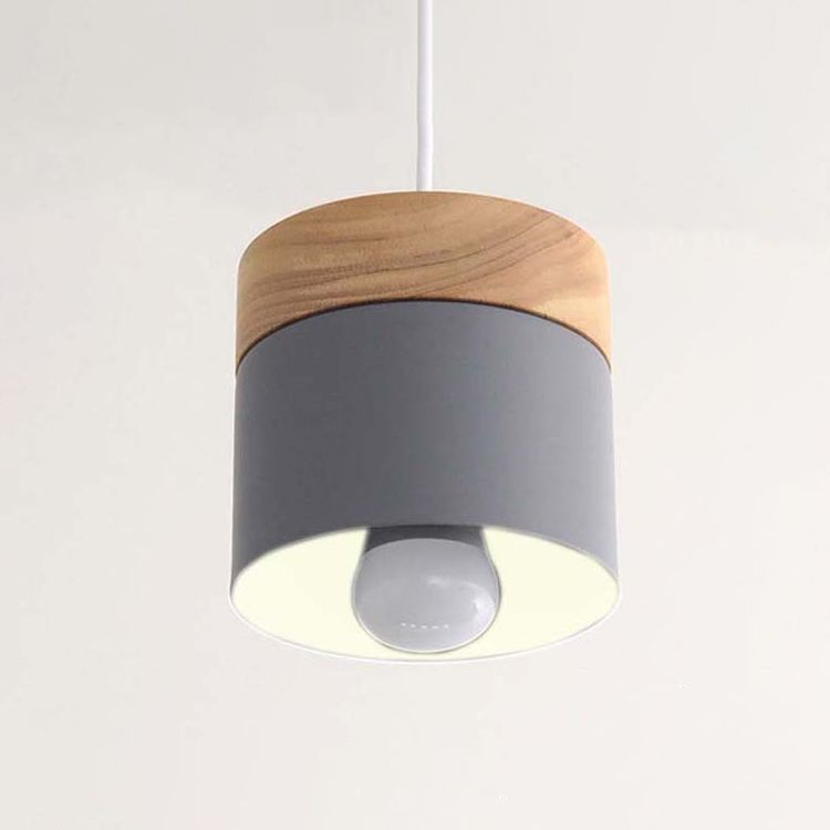 Wooden Cylindrical Hanging Lamp in Modern Creative Style Lacquered Iron Macaron Pendant Light