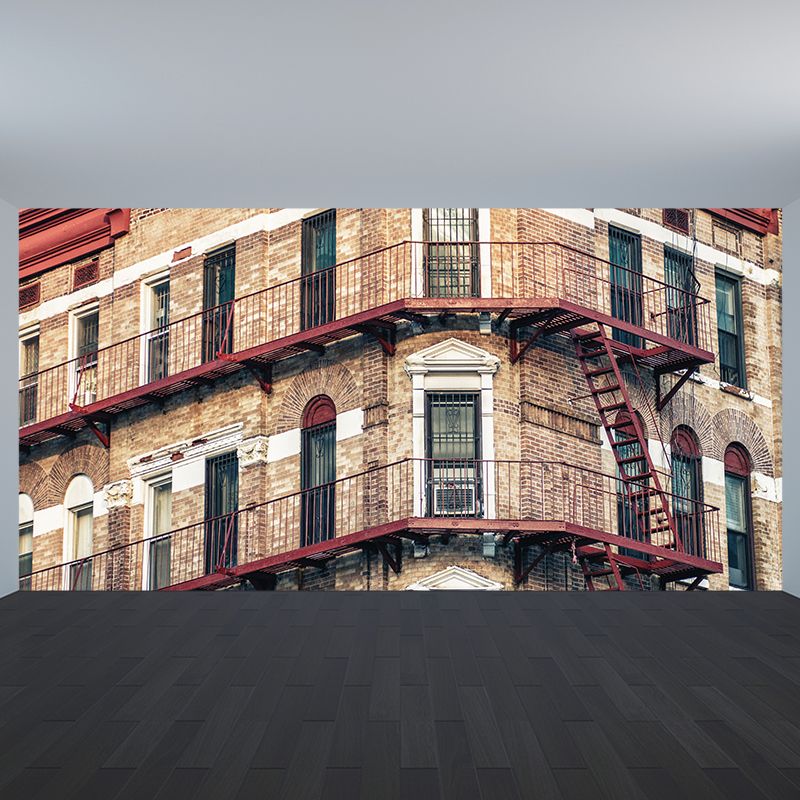 Khaki Modern Wall Mural Large House with Straight Stairs Wall Covering for Accent Wall