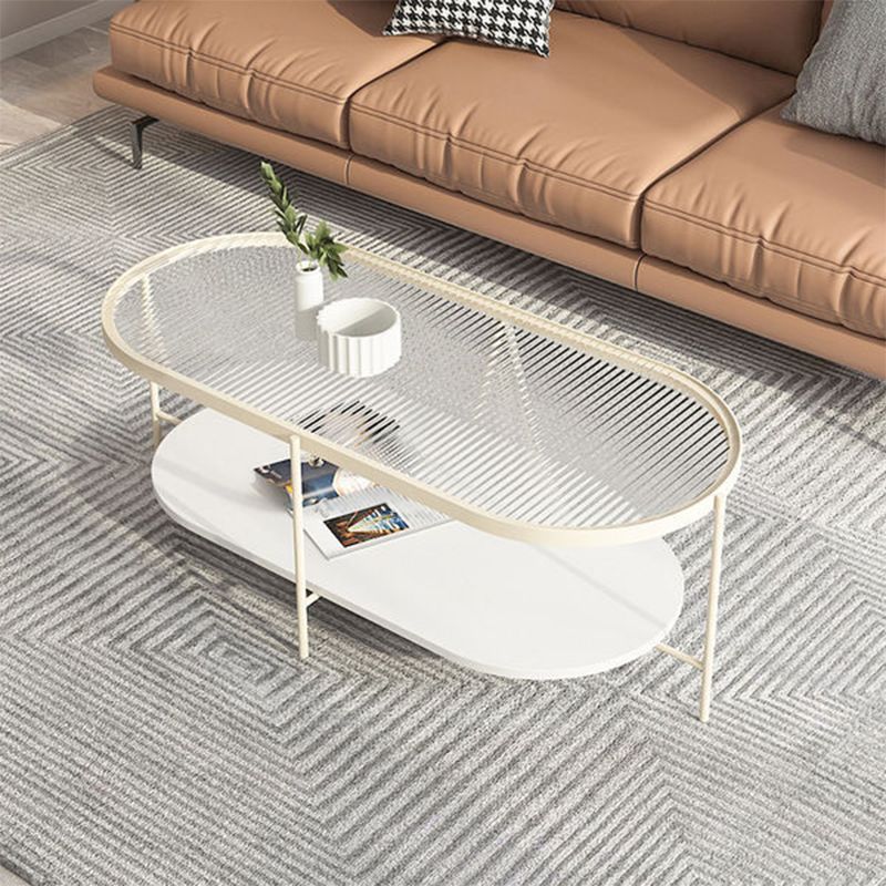 Four Legs Oval Coffee Table Glass Top Minimalist Modern Coffee Table