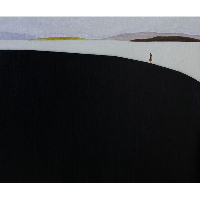 Contemporary Art Adults Mural Wallpaper Hills and Lake Painting Black Wall Covering