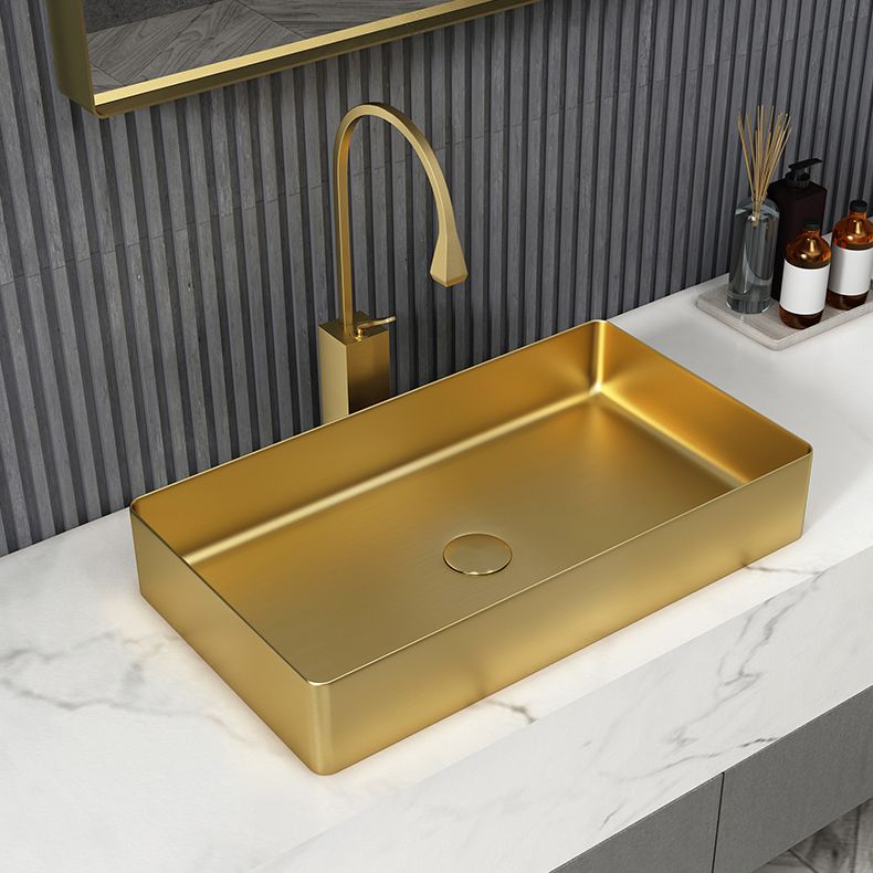Modern Bathroom Sink Metal Rectangular Vessel Bathroom Sink with Pop-Up Drain