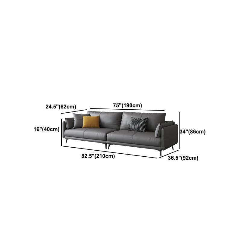 Contemporary Genuine Leather Square Arm Standard Sofa with Loose Back for Living Room