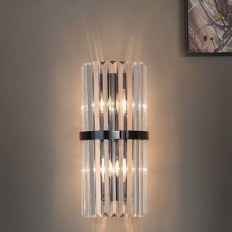 Moderno romantico a parete interno luce in acciaio inossidabile lampada a parete cilindrica con tonalità di cristallo