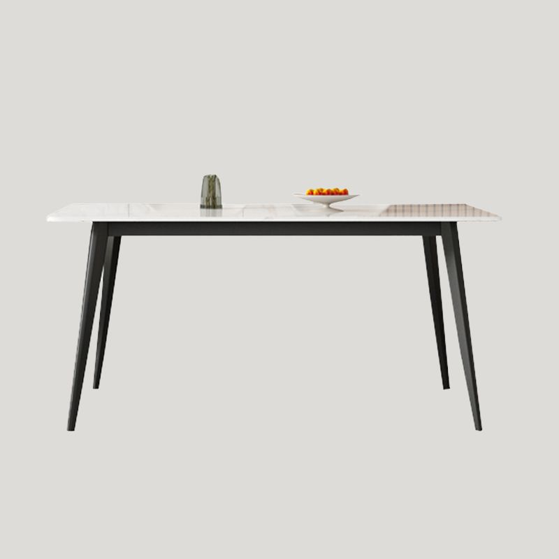 Contemporary Style Sintered Stone Dining Table Rectangular 4 Legs Table in White
