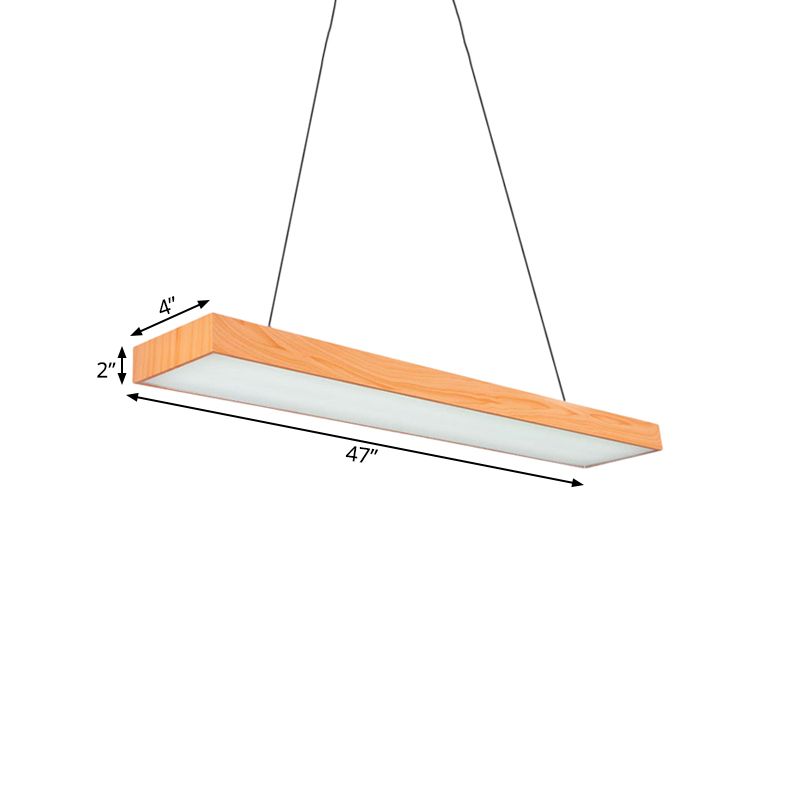 Minimal Rectangular Pendant Lamp Wooden Led 4"/8"/12" Wide Office Hanging Ceiling Lamp in Beige, A/B