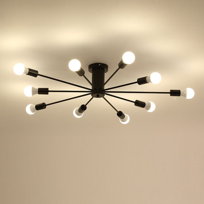 Industrial Classic Semi Flush Mount Wrought Iron Radial Ceiling Light for Interior Spaces