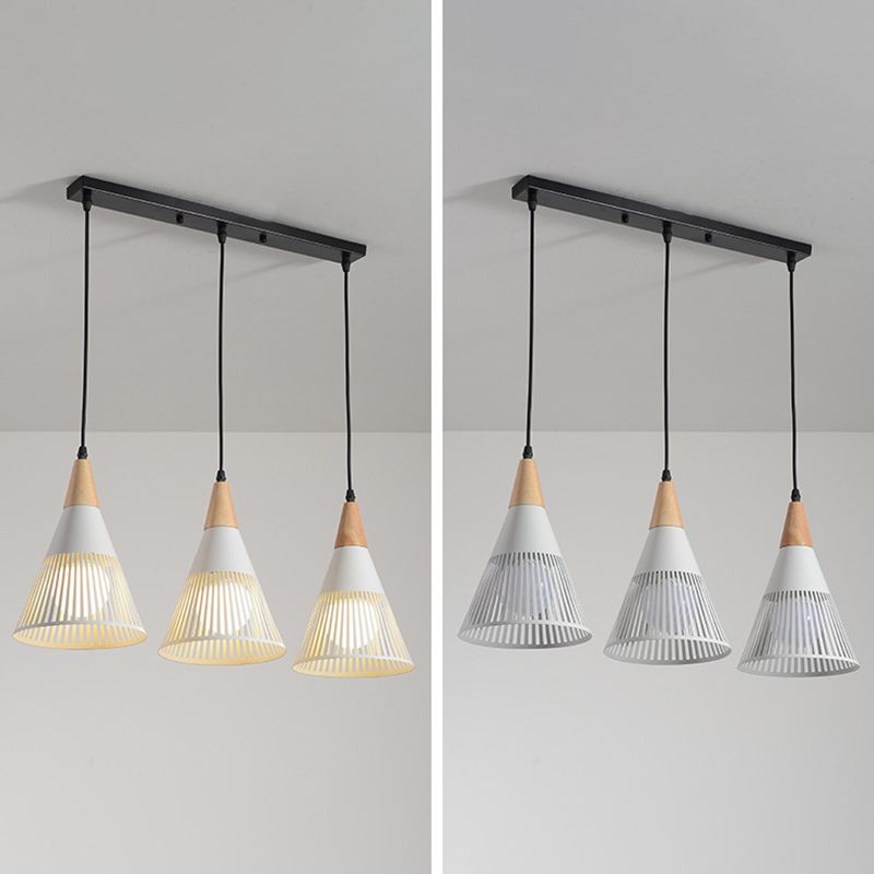 Noordse moderne stijl taps toelopende houten bovenste hanglamp metalen draadkooi woonkamer hangende lamp