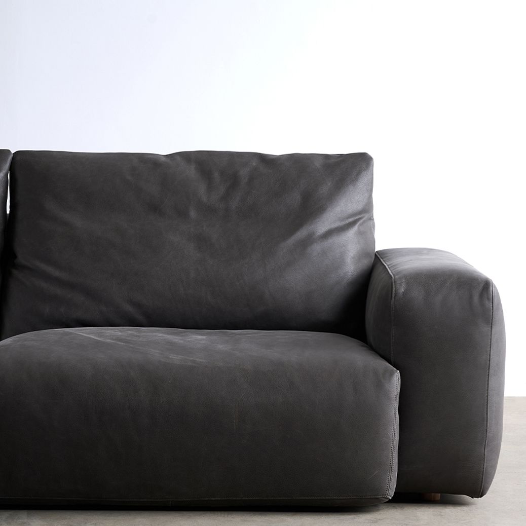 Mid Century Modern Sofa Leather Square Arm Sofa in Deep Grey
