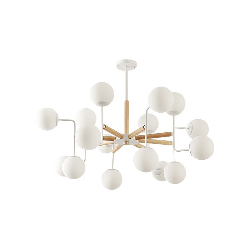 Einfache Kronleuchter -Beleuchtungsbehandlung Holz sphärische Anhängerlampe mit Opalinglasschatten