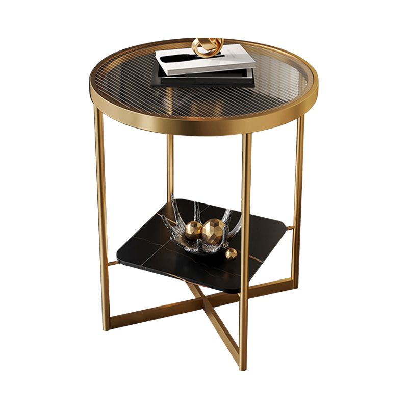 Modern Glass Round Side End Table Cross Legs Sofa Corner Table