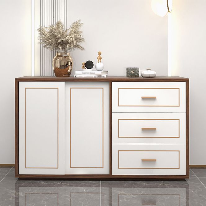 3-Drawer Engineered Wood Sideboard Modern White Cabinets Credenza for Living Room