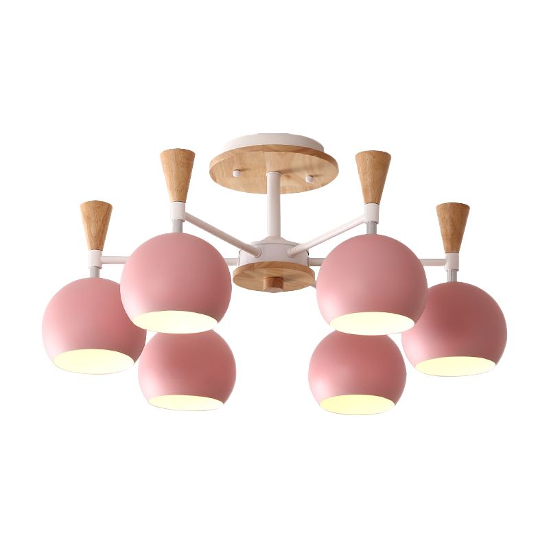 Macaron 3/6/8-Light Ceiling Lamp with Acrylic Shade Pink/Yellow/Blue Dome Semi Flush Pendant