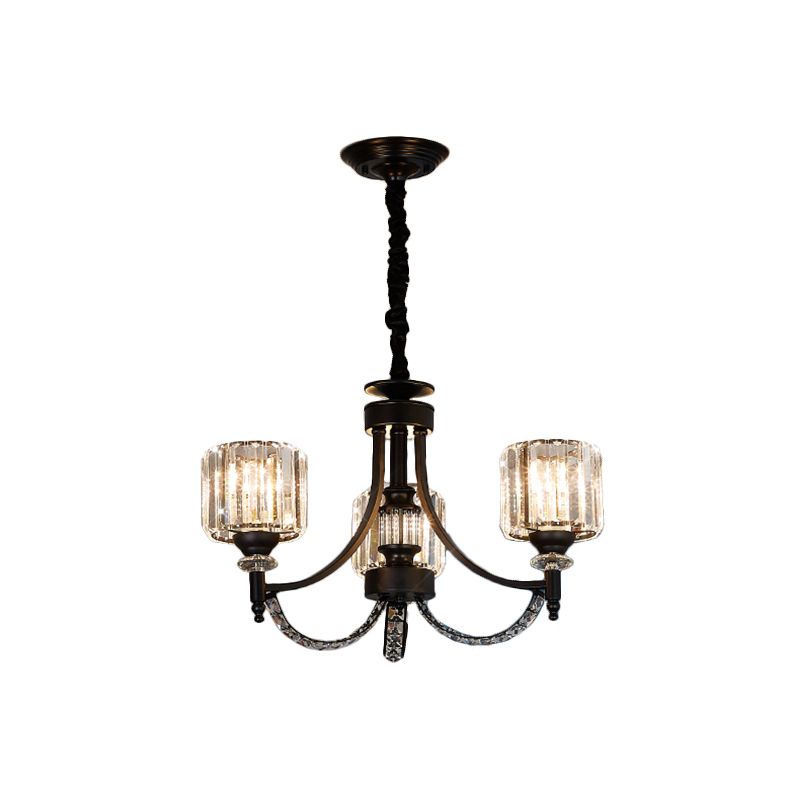 3/6 bollen Suspensie Licht Traditionele cilindrische schaduw Duidelijk kristal plafond kroonluchter met zwarte arm