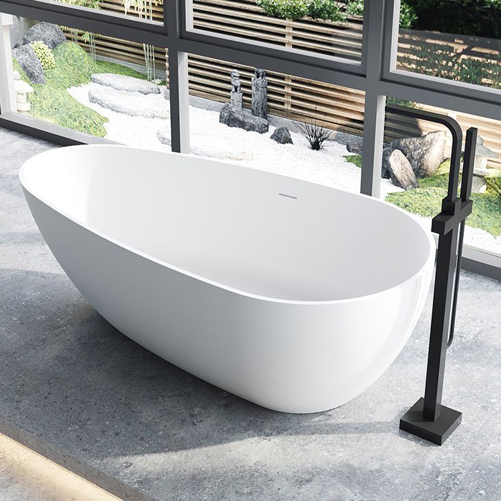 Soaking Stand Alone Tub with Drain Bathroom White Stone Bathtub