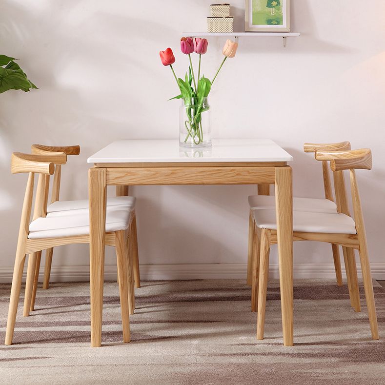 Rectangle Home Dining Table Simplicity Dinner Room Sintered Stone Table with 4 Wood Legs