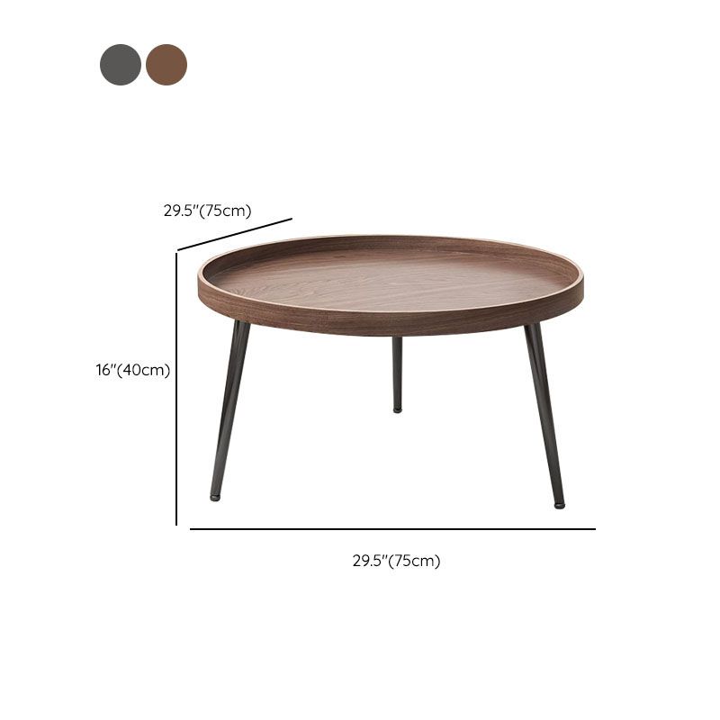 Tray Top Solid Wood Coffee Table Round Single Cocktail Table in Brown