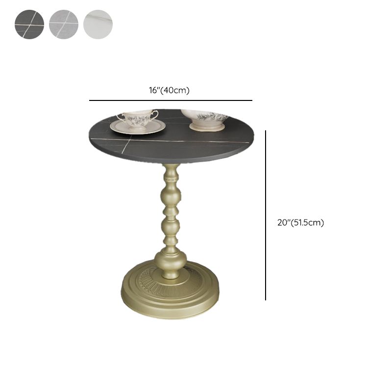 Modern Pedestal Corner Table Round Slate Side End Table for Living Room