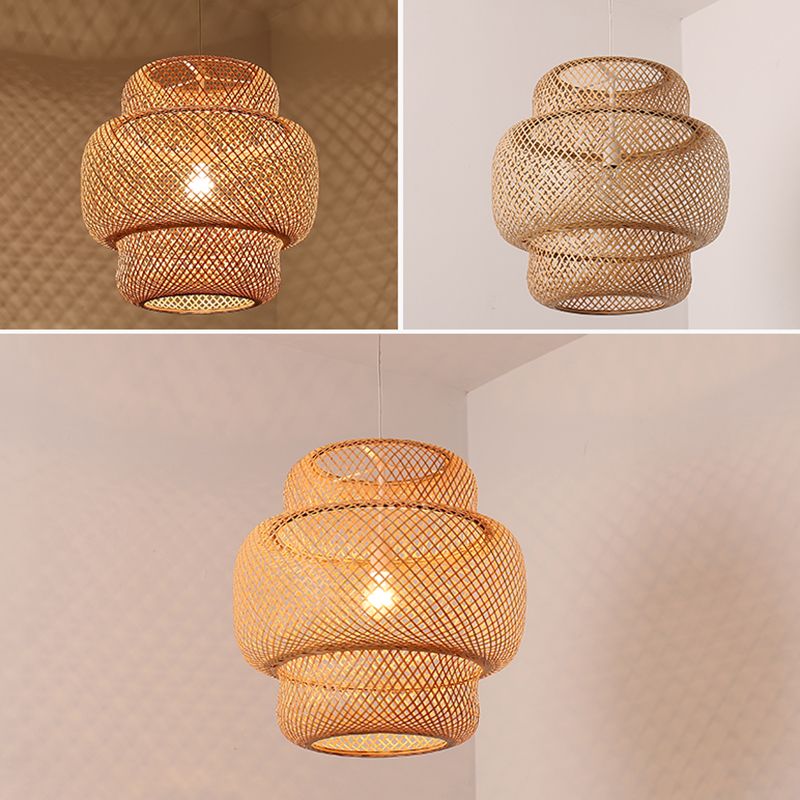 1 Light Tiered Pendant Lighting Japanese Rattan Pendant Lighting Fixtures for Restaurant