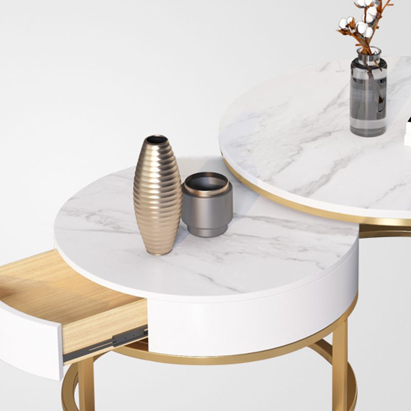 Slate Frame Coffee Table Round Nesting Coffee Table Set for Living Room