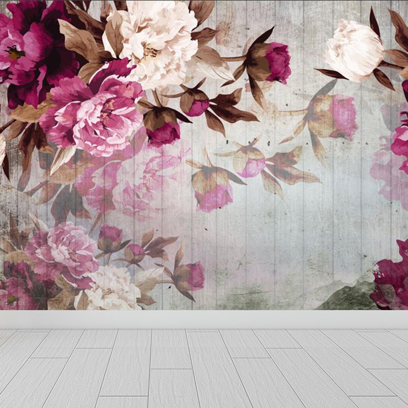 Rose Red Peonies Wallpaper Mural Moisture Resistant Wall Covering for Accent Wall